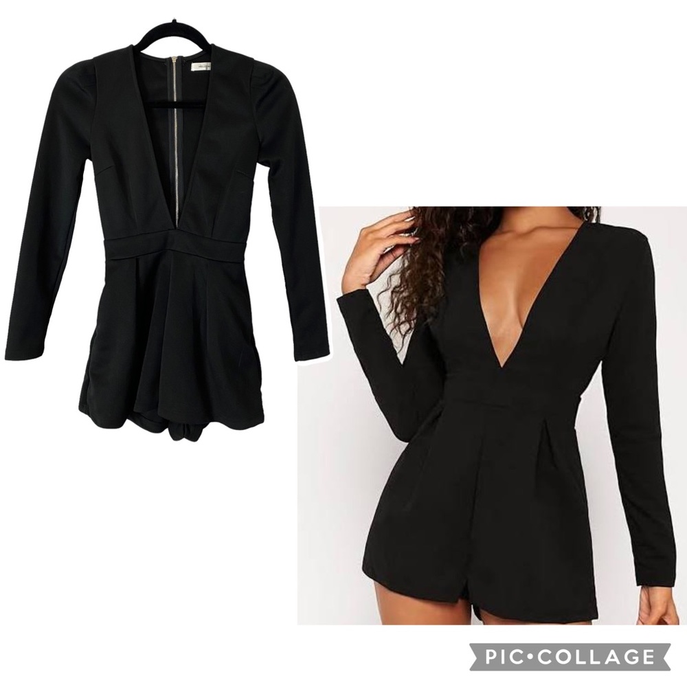 🌷 Hello Molly Black Plunge Neck Long Sleeve Romper Size AUS 6
